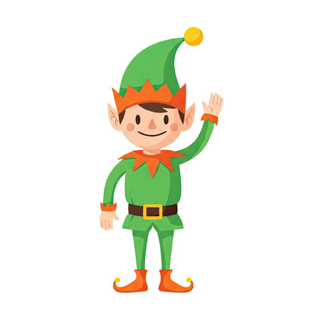 Mischievous Retro Christmas Elf Clip Art Bright Green and Orange Holiday Designのイラスト素材