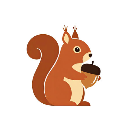 Retro Charming Squirrel Holding Acorn Clip Art Minimalist Flat Design Forestのイラスト素材