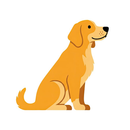 Retro Loyal Golden Retriever Dog Sitting Clip Art Minimalist Flat Designのイラスト素材