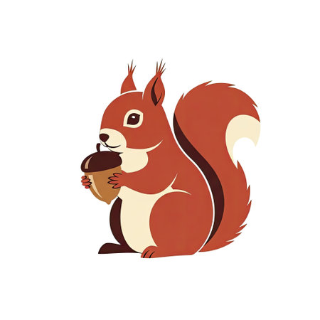 Retro Charming Squirrel Holding Acorn Clip Art Minimalist Flat Design Woodlandのイラスト素材