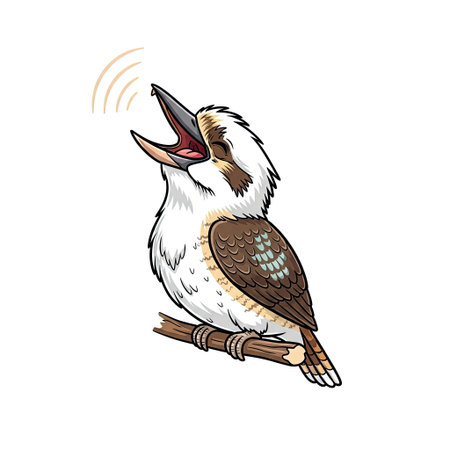 Mirthful kookaburra character laughing heartily in a whimsical vintage storybook illustration styleのイラスト素材