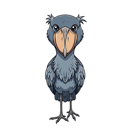 Captivating shoebill stork character with an expressive face in a modern anime style on a white backgroundのイラスト素材