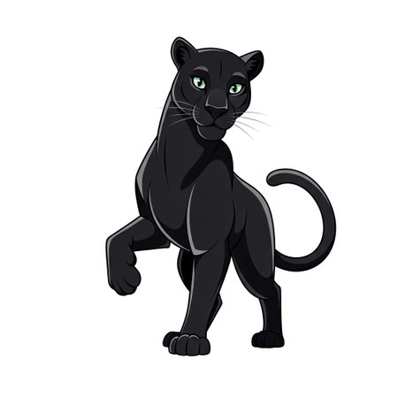 Modern flat design of a friendly and sleek panther character in a minimalist and clean illustration styleのイラスト素材