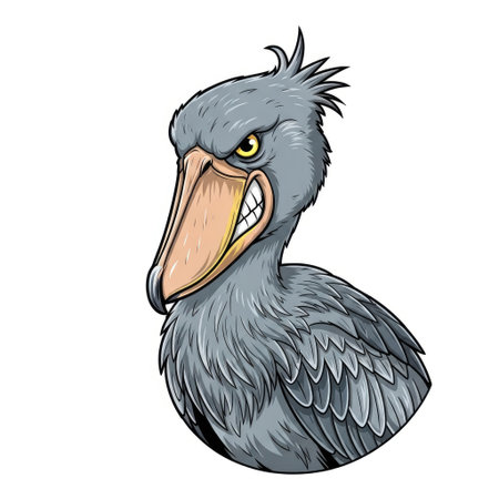 Fierce shoebill stork character with an angry expression in a photorealistic style isolated on whiteのイラスト素材