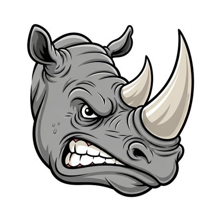 Scowling rhinoceros character headshot in a detailed photorealistic illustration on a white backgroundのイラスト素材