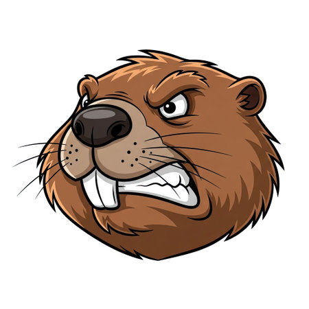 Perturbed American beaver character headshot in a photorealistic illustration isolated on white backgroundのイラスト素材