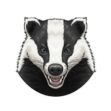 Photorealistic illustration of a European badger character headshot with a stern expression on whiteのイラスト素材