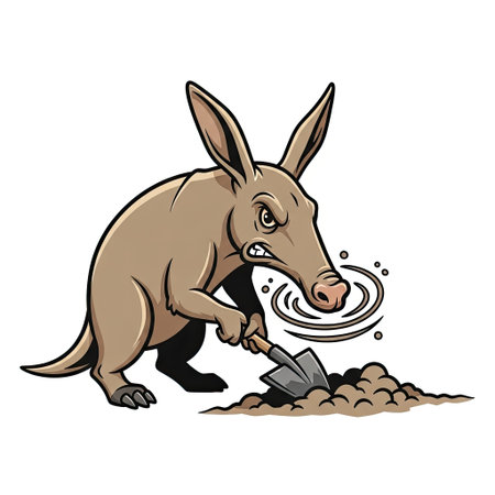 Vintage style aardvark character with a determined expression digging energetically in a retro icon designのイラスト素材
