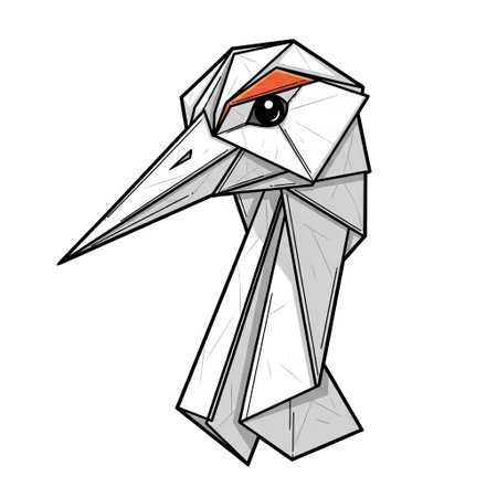 Elegant crane headshot with a graceful look in an artistic and serene origami style vector illustrationのイラスト素材
