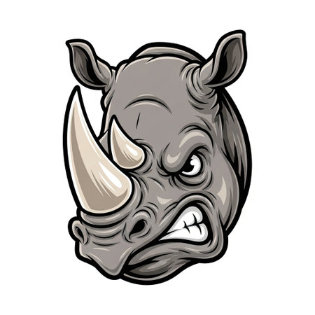 Photorealistic illustration of a rhinoceros character headshot with a scowling expression on whiteのイラスト素材