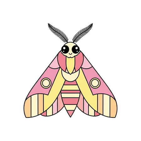 Vivid rosy maple moth character in a bold, stylized geometric art style with bright pink and yellowのイラスト素材