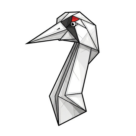 Graceful crane headshot in an elegant and clean origami paper style for serene and artistic themesのイラスト素材