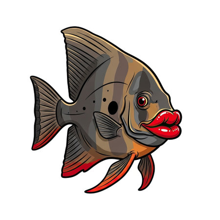 Humorous red-lipped batfish illustration in a bold pop art design highlighting its glossy comical red lipsのイラスト素材