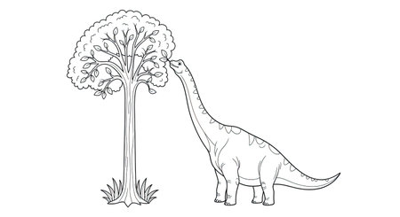 Brachiosaurus Reaching for Leaves Clean Line Art Adult Prehistoric Coloring Pageのイラスト素材