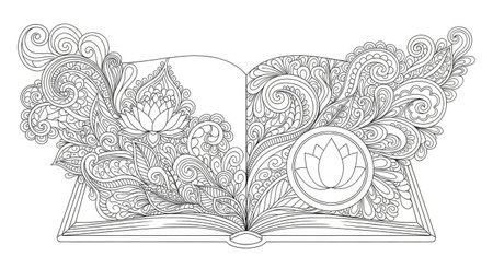 Tranquil Zen Doodle Patterns Open Book Peaceful Adult Coloring Activity Artのイラスト素材