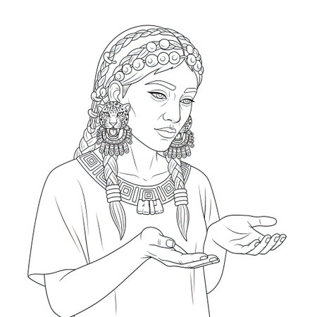 Enigmatic Ancient Mayan Oracle Line Art Spiritual Connection Adult Coloring Pageのイラスト素材