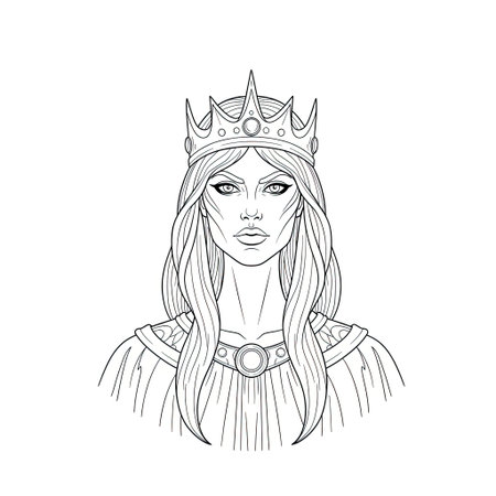 Powerful Ancient Gothic Queen Leadership and Command Line Art for Adultsのイラスト素材