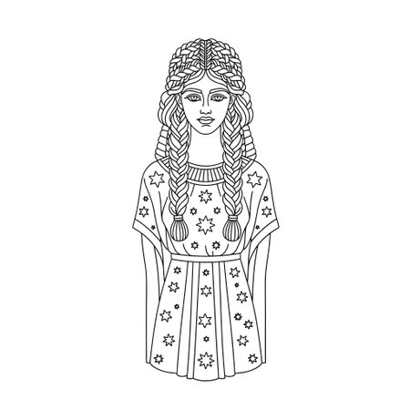 Divine Strength Line Art Stylized Ancient Babylonian Goddess Adult Coloring Pageのイラスト素材