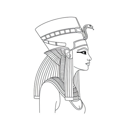 Regal Ancient Egyptian Queen Empowering Portrait Line Art for Adultsのイラスト素材