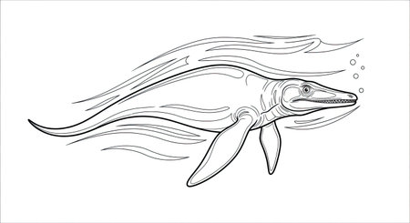 Minimalist Ocean Line Art Mosasaurus Swimming Gracefully Adult Coloring Pageのイラスト素材