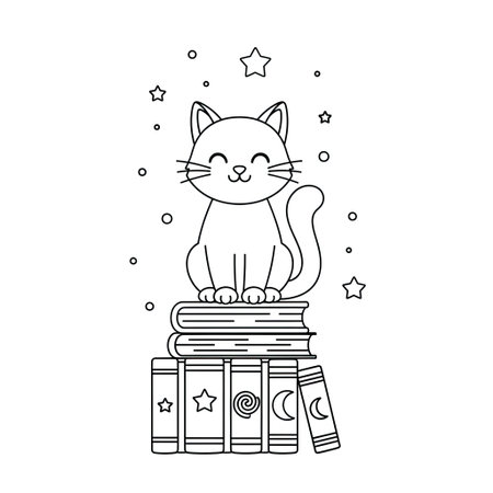 Whimsical Commercial Kids Coloring Charming Black Cat Magical Booksのイラスト素材