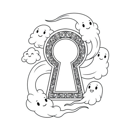 Mystical Keyhole with Friendly Swirling Mist Commercial Kids Coloring Pageのイラスト素材