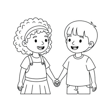 Kids Holding Hands Inclusivity and Diversity Kids Coloring Pageのイラスト素材