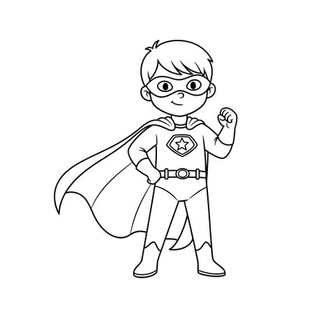 Kid Superhero Pose Imagination and Confidence Kids Coloring Pageのイラスト素材