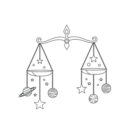 Libra Scales and Cosmic Balance Intricate Justice Theme Adult Coloring Sheet Artのイラスト素材