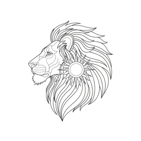 Leo Lion and Radiant Sun Powerful Astrological Adult Line Art Coloring Page Designのイラスト素材