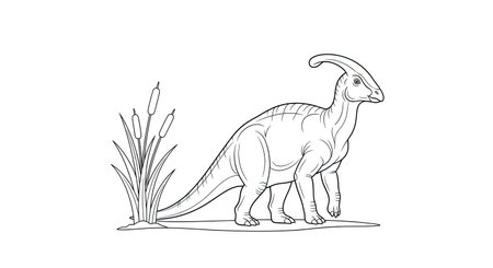 Unique Dinosaur Line Art Parasaurolophus Trumpet Crest Adult Coloring Funのイラスト素材