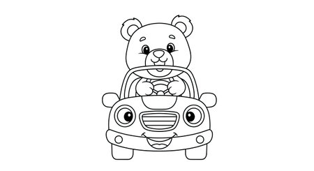 Cute teddy bear in a car. Vector illustration for coloring book.のイラスト素材