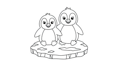 penguin and sloth on the rock cartoon vector illustration graphic designのイラスト素材