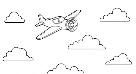 Airplane and clouds vector illustration. Airplane in the sky.のイラスト素材
