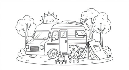 Coloring book for children. Camping on nature. Vector illustration.のイラスト素材