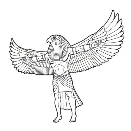 Egyptian Mythology God Horus Falcon Protector Coloring Page for Kids Creative Fun Activityのイラスト素材