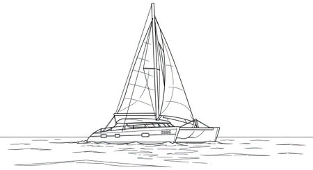 Catamaran Boat Coloring Page for Children Fun Sailing Watercraft Outlineのイラスト素材