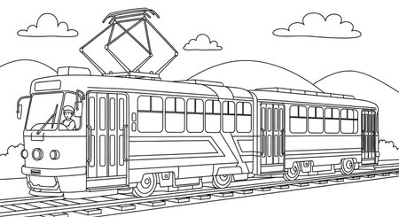 Tram Streetcar Public Transport Coloring Page for Children Fun City Vehicleのイラスト素材