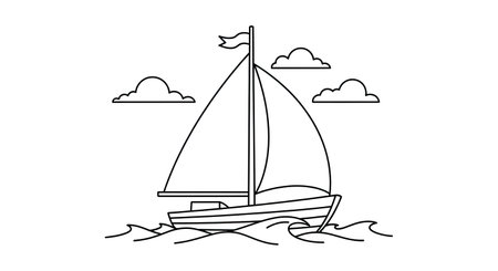Sailboat Boat Coloring Page for Children Fun Watercraft Sailing Adventure Artのイラスト素材