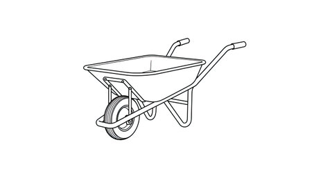 Simple Wheelbarrow Coloring Sheet for Kids Fun Garden Tool Activity Artのイラスト素材