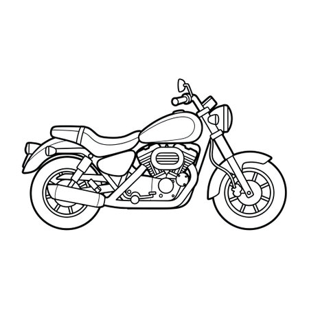 Simple Motorcycle Coloring Sheet for Kids Fun Two Wheeled Vehicle Activityのイラスト素材