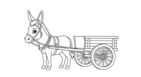 Donkey with a cart. Coloring book for children. Vector illustration.のイラスト素材