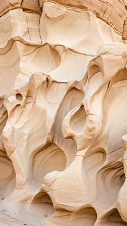 Stunning geological detail of layered sandstone with smooth, wind-carved hollows. Ideal for...
