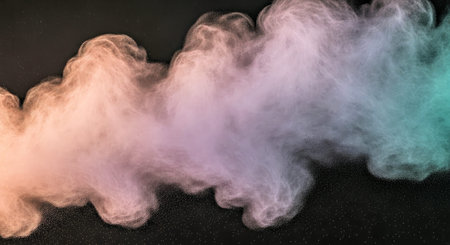 This vibrant image showcases a dynamic explosion of colorful smoke against a dark background,...