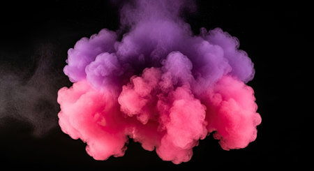A mesmerizing photograph showcases vibrant pink and purple smoke swirling against a stark black...