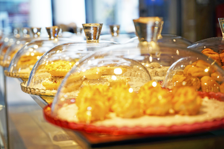 different Oriental Arabic Turkish sweets with fruit fillingの写真素材