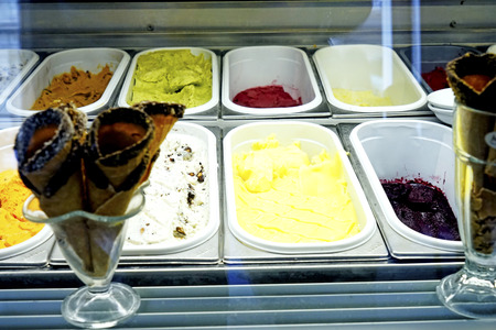 Scoops of ice cream - assorted flavors in the shopの写真素材