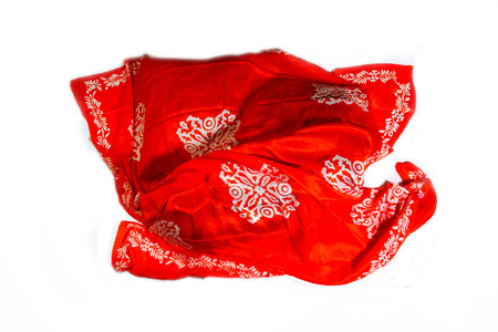 colorful Turkish Oriental beautiful scarves with pictures of natural silk on a white backgroundの写真素材