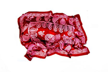 colorful Turkish Oriental beautiful scarves with pictures of natural silk on a white backgroundの写真素材