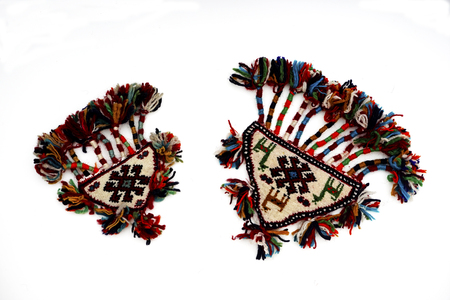 different beautiful Oriental Turkish handmade rugs on white backgroundの写真素材